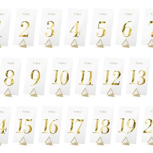 20 Transparente Tischnummern mit Goldfolienschrift, Tischnummern 1 bis 20, Tischnummern, Hochzeitstischnummern, Weißgold-Hochzeitstischnummern
