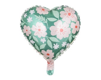 Floral Heart Balloon, 45cm, Foil Balloon For Her, Flowery Birthday Balloon, Wedding Balloons, Balloon for Mum, Floral Balloons, Gift