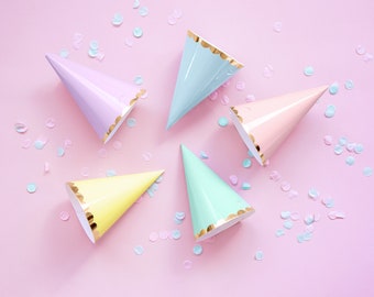 6 Stunning Pastel Party Hats, Pastel Party Hats, Pastel Party Decorations, Pastel Coloured Party Hats, Rainbow Party Decoration, Spring Hats