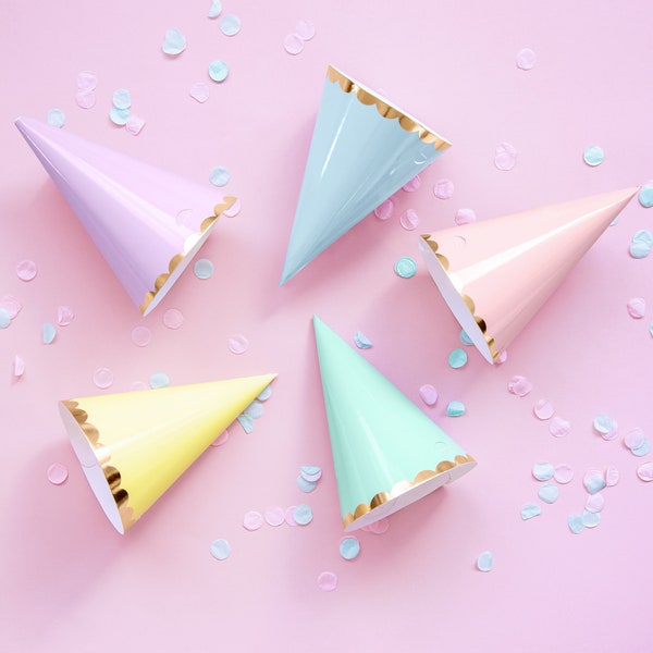 6 Stunning Pastel Party Hats, Pastel Party Hats, Pastel Party Decorations, Pastel Coloured Party Hats, Rainbow Party Decoration, Spring Hats