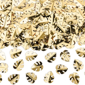Coriandoli di foglie di palma tropicali, coriandoli di foglie di palma dorate, coriandoli in lamina d'oro, decorazioni per feste nella giungla, feste Aloha, decorazioni da tavola con foglie di palma