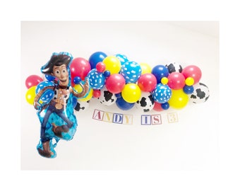 Arco de globo de Toy Story, guirnalda de globos de Toy Story, arco de globo rojo, azul, amarillo, decoraciones de fiesta temáticas de Toy Story, cumpleaños de Toy Story