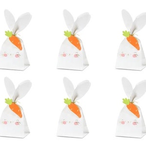6 piccoli sacchetti per dolcetti a forma di coniglietto, sacchetti per bomboniere a forma di coniglietto, sacchetti regalo a forma di coniglietto, sacchetti di carta pasquali, sacchetti per bomboniere pasquali, decorazioni per feste a forma di coniglietto