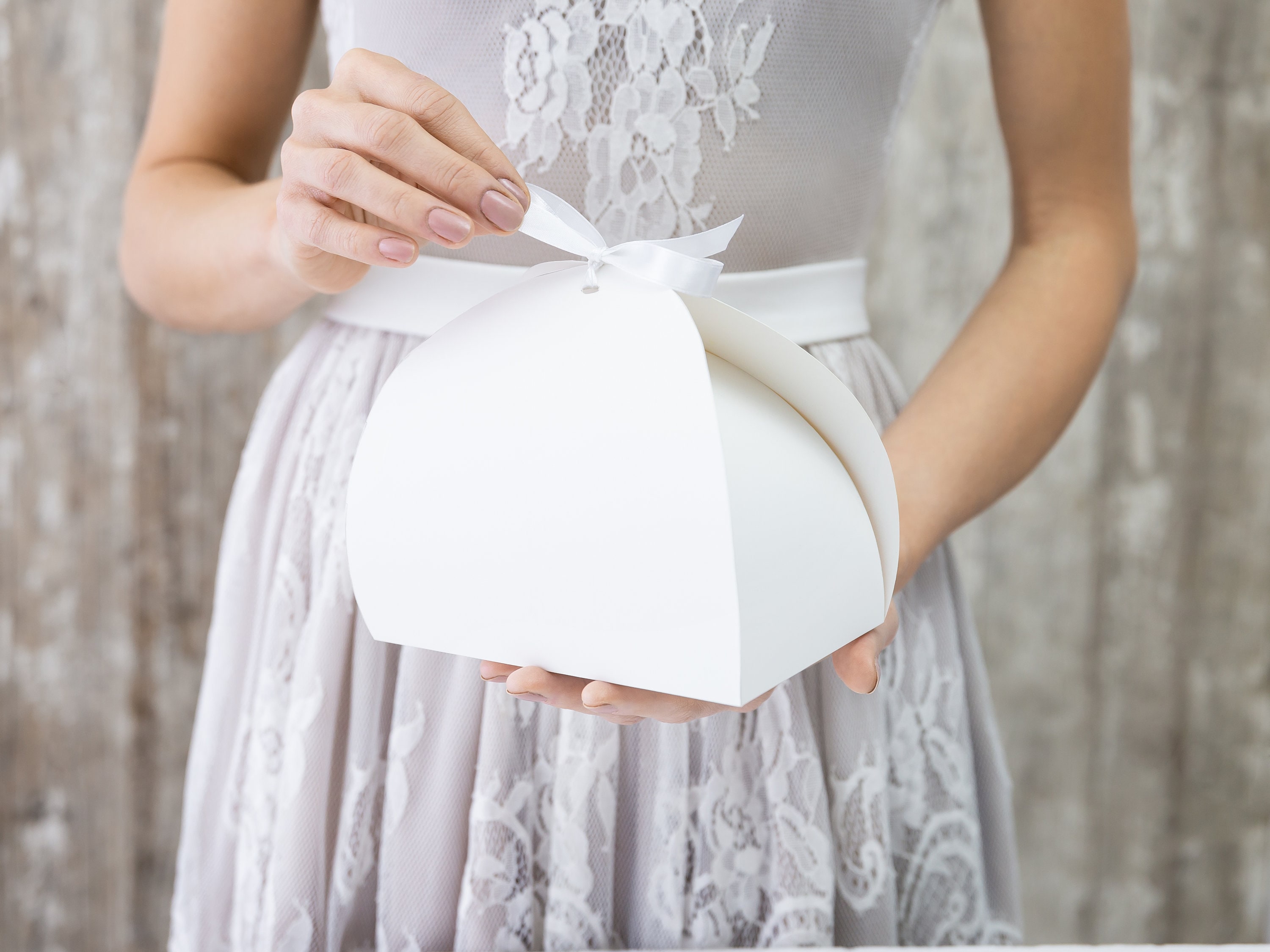 White Cake Boxes with Ribbon - Set of 10 - White Thank You Boxes - Wedding Cake Boxes - White Wedding Cake Boxes - White Cake Boxes