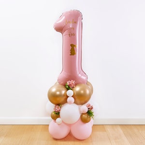 DIY Large 55" Girls Pink Bunny Birthday Balloon Sculpture, Chrome Gold Pastel Pink Balloon Sculpture, DIY Kit, Girls 1st Birthday