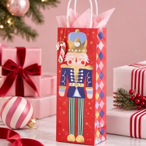 Nötknäpparen presentpåse, julklappspåse för flaskor, god jul, röd presentpåse, lång julklappspåse, julklappspåse