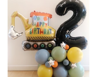 DIY Digger Balloon Sculpture, Construction Birthday Balloon Sculpture, Digger Balloon Stack, Construction Party Decorations