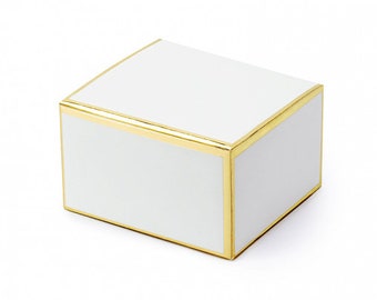 Favour Boxes with Metallic Gold Edges, Set of 10, Small White and Gold Boxes, Gold Favour Boxes, Gold Wedding Boxes, Favour Boxes, Metallic