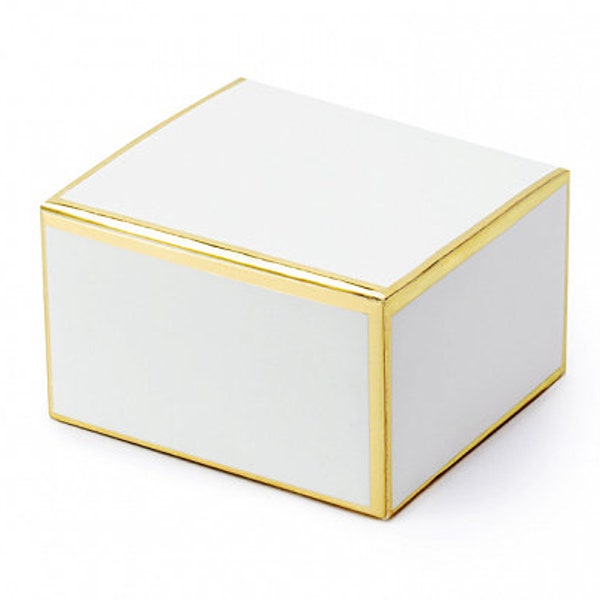 Favour Boxes with Metallic Gold Edges, Set of 10, Small White and Gold Boxes, Gold Favour Boxes, Gold Wedding Boxes, Favour Boxes, Metallic
