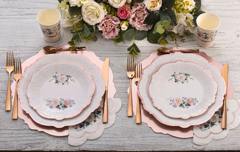 Large or Small Rose Gold Paper Plates with Flowers 21cm or Etsy