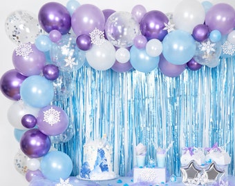 Arche de ballons congelés de haute qualité avec ballons confettis, guirlande de ballons congelés, fête d'anniversaire congelée, décorations de fête congelées, Frozen 2