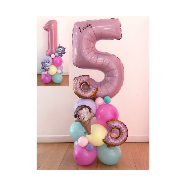 DIY Large 55" Candy or Unicorn  Birthday Balloon Sculpture, Pastel Coloured Balloon Sculpture , DIY Kit, No helium required, Number Balloon