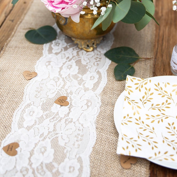 Long Lace and Burlap Table Runner, 2.75m, Lace Table Runner, Burlap Table Runner, Burlap Wedding Decor, Wedding Table Decor, Burlap and Lace