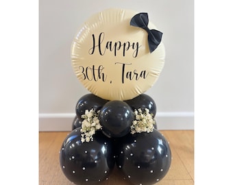 Personalisierte DIY Creme und schwarze Ballon Skulptur, beliebige Bezeichnung, Geburtstag Ballon Stapel, personalisierte Geburtstag Ballon, schwarze Schleife Dekoration