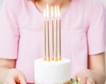 Tall Gold Birthday Candles - 12.5cm/5in - Gold Candles - Gold Cake Decorations - Gold Cake Candles - Gold Party Decor