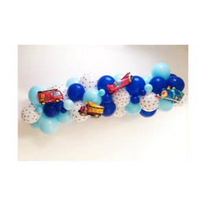 Arco de globo temático de transporte, guirnalda de globos de transporte, arco de globo azul, arco de globo de coche, globos de transporte, globo de camión, tren