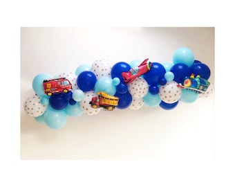 Transport Themed Balloon Arch, Transport Balloon Garland, Blue Balloon Arch, Car Balloon Arch, Transport Balloons, Truck Balloon, Train