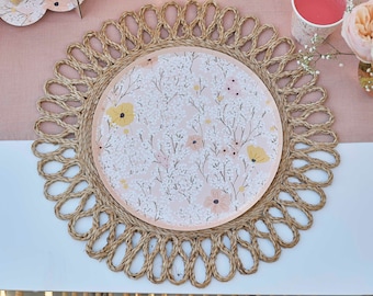 8 piatti di carta rosa con motivi floreali, festa primaverile in giardino, baby shower floreale, piatti di fiori, decorazioni di carta, il suo compleanno, graziosi piatti di carta
