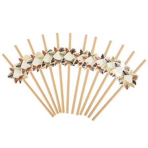 12 pailles tropicales kraft et dorées, 12 pailles kraft, pailles de palmier kraft, pailles de dinosaure, pailles kraft, pailles d'automne