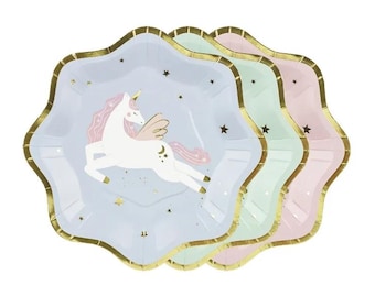 6 platos de unicornio, platos de papel de unicornio, decoraciones para fiestas de unicornio, temática de unicornio, vajilla de unicornio, cumpleaños infantiles, fiestas infantiles, cumpleaños
