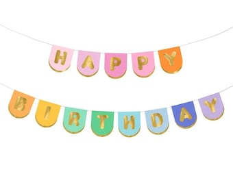 Colourful Happy Birthday Paper Banner, Pastel Happy Birthday Banner, Happy Birthday Garland, Happy Birthday Bunting, Happy Birthday Banner