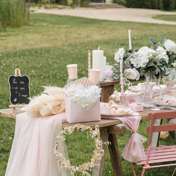 Hochwertiger Rosa Leinen Tischläufer, 28cmx5m, Tischläufer in Pastell Rosa, Bezug Altrosa