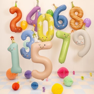 High Quality Colourful Number Balloon, 84cm/34in, Number Balloon with Face, Helium or Air