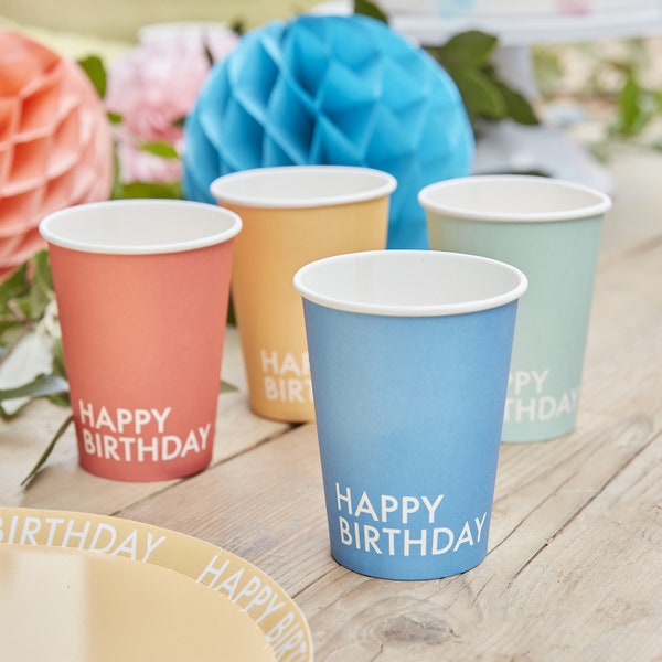 Eco-friendly Brights Happy Birthday Paper Cups, Birthday Paper Cups, Pretty Paper Cups, Kids Birthday Cups, Pastel Cups, Rainbow Cups