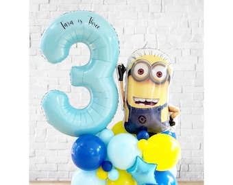 DIY Large Minion Balloon Sculpture, Yellow Blue Gold Minion Balloon Stack, Minion Balloons, Minion Birthday Balloon Stack, Minion Balloons