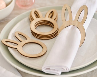 6 Wooden Bunny Easter Napkin Rings, Napkin Holder, Spring Napkin Rings, Easter Napkins Rings, Natural Decorations, Wooden Bunny Ears Napkin