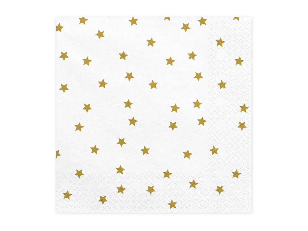 White Napkins With Gold Stars Set of 20 Napkins With Gold Stars White