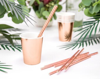 Metallic Rose Gold Paper Cups - Set of 6 - Rose Gold Paper Cups - Rose Gold Tableware - Rose Gold Party Decorations - Hen Party Cups