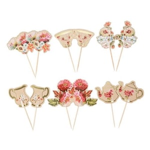 12 Liberty Vintage Floral Food Picks, Vintage Food Picks, Vintage Cupcake Toppers, Afternoon Tea Cake, Afternoon Tea Decorations