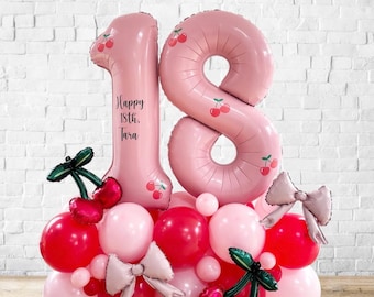 DIY Cherry Themed Double Digit Balloon Sculpture, Any number, Cherry Themed Balloon Stack