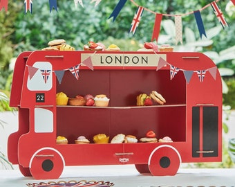 Red London Bus Treat Stand, London Bus Food Stand, British Afternoon Tea, London Party Decorations, Royal Party, Cupcake Stand, British