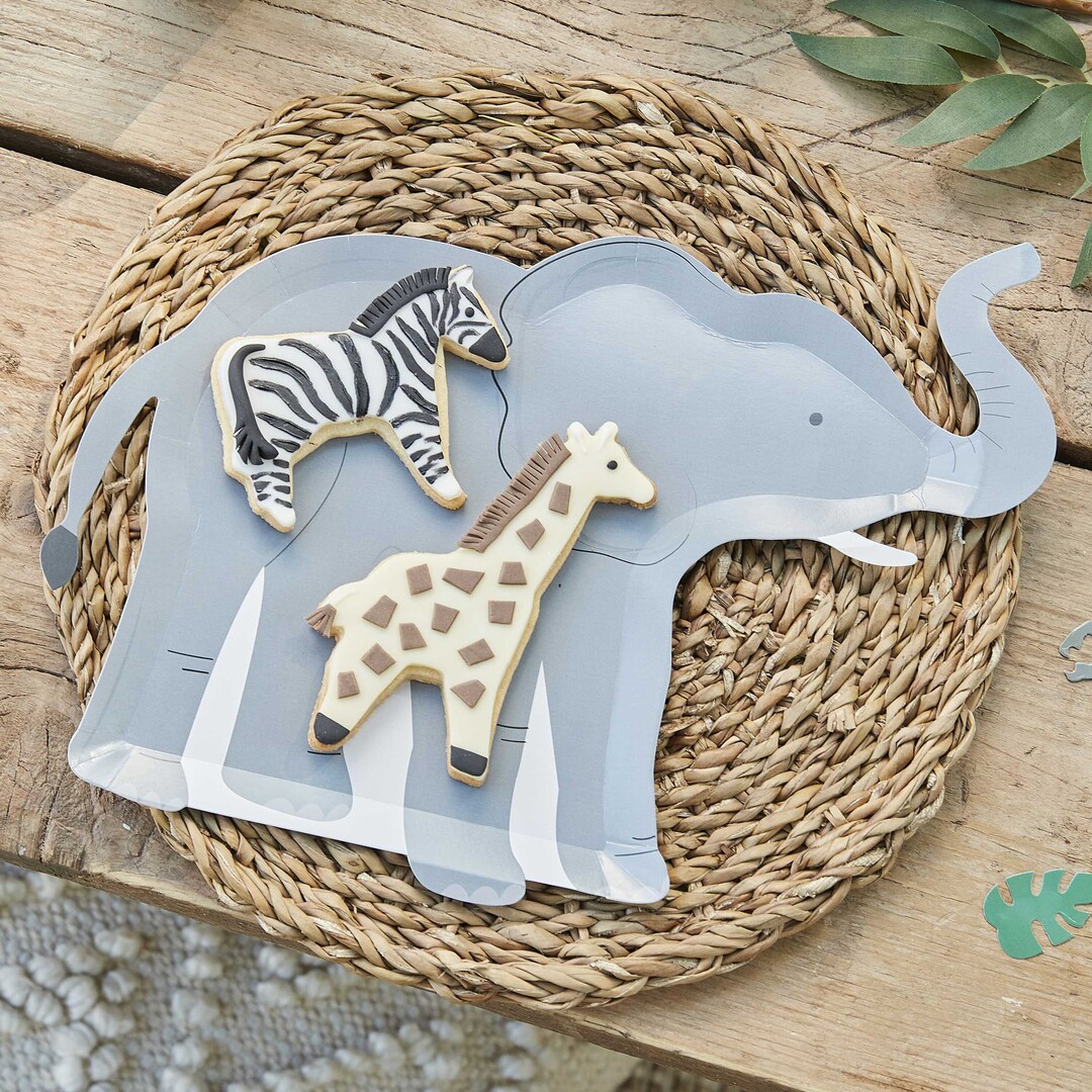 8 Elephant Paper Plates, Safari Paper Plates, Jungle Safari Plates