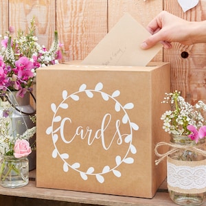 Caja de papel kraft para tarjetas de boda, buzón para bodas, caja para tarjetas de boda, caja para tarjetas de recepción de boda, decoración rústica para bodas, caja para tarjetas de recién casados