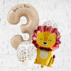 Personalised Lion Birthday Balloon Set, DIY, Uninflated, Safari balloon set, Personalised Safari birthday balloons, Lion Balloon Set