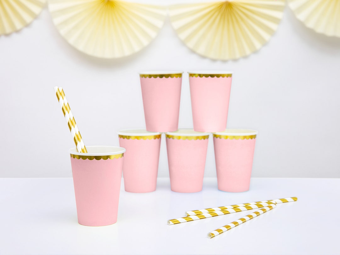 6 Pastel Pink Paper Cups - Pastel Paper Cups - Pink and Gold - Pastel ...