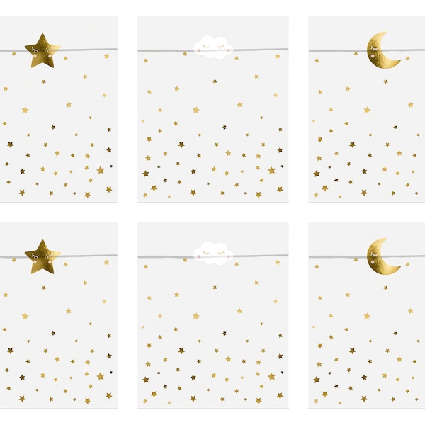 Adorable Star Treat Bags with Stickers, White and Gold Treat Bags, Twinkle twinkle little star, Cloud Treat Bags, First Birthday Favour Bags