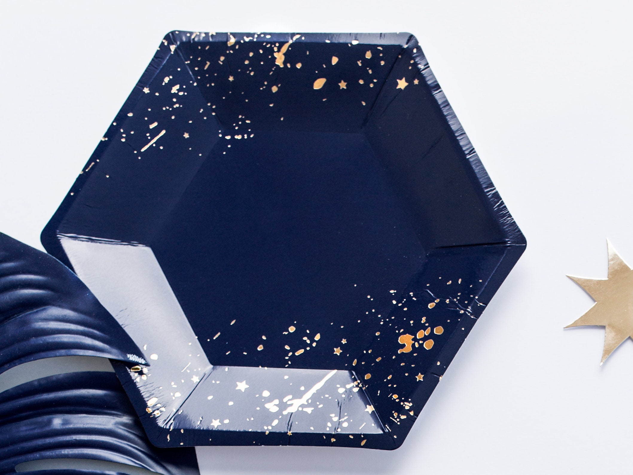 Stylish Blue and Gold Paper Plates Blue Paper Plates Navy Etsy