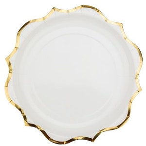 8 High Quality White Gold Foiled Paper Plates, White and Gold Tableware, White Plates, White and Gold Paper Plates, White Paper Plates