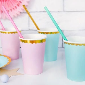 6 Pastel Pink Paper Cups, Pastel Paper Cups, Pink and Gold Edge, Pink ...