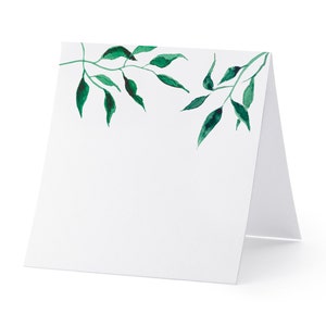 25 White Place Card with Elegant Leaves,  Wedding Place Cards, Elegant Place Cards, Tropical Place Cards, Botanical Place Cards