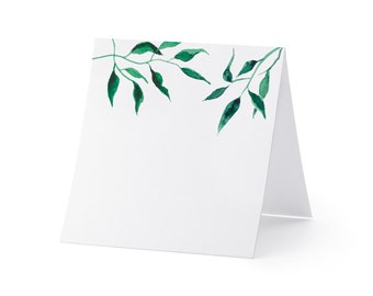 25 White Place Card with Elegant Leaves,  Wedding Place Cards, Elegant Place Cards, Tropical Place Cards, Botanical Place Cards