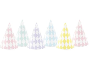 6 Pastel Coloured Party Hats, Pastel Party Hats, Pastel Party Decorations, Pastel Paper Hats, Kids Party Hats, Kids Paper Hats