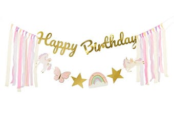 Einhörner Alles Gute zum Geburtstag Girlande, Prinzessin Geburtstagsbanner, Mädchen Geburtstagsbanner, Mädchen Geburtstagsbanner, Wimpelkette mit Prinzessinnen-Thema