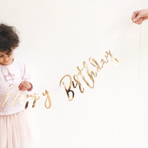 Rose Gold Happy Birthday Banner, 16.5cm x 62cm, Rose Gold Birthday Banner, Mirror Rose Gold Paper, Happy Birthday Banner
