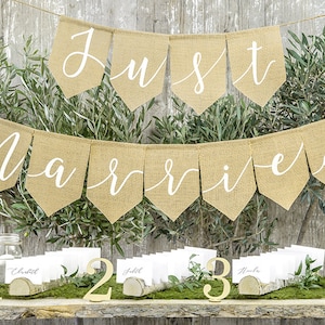 Bannière Just Married - bannière Just Married en toile de jute - Bruant de toile de jute Just Married - bannière de mariage rustique - décorations de table - haut de gamme