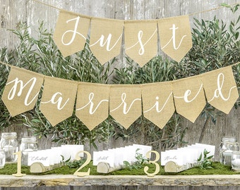 Just Married Banner - Hessian Just Married Banner - Just Married Hessian Wimpelkette - Rustikales Hochzeitsbanner - Top Tischdekoration - Wimpelkette